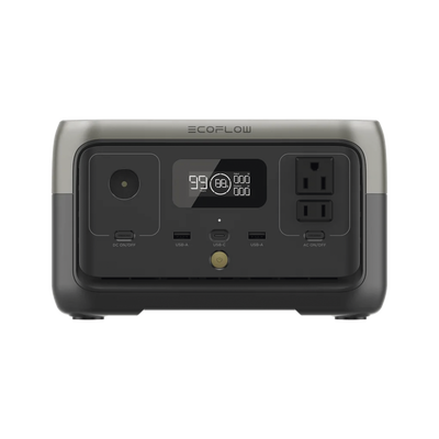 EcoFlow River 2 | Estación de Energía Portátil 256Wh Litio LFP / 2 AC 300 W (Max. 600W) / 1 USB-C 60W / 2 USB -A 12W / Cargador de Coche 8A a 12 o 24V / Conectividad WiFi y Bluetooth (App) / Carga Solar 110W Max.