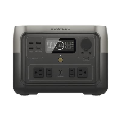 EcoFlow River 2 Max | Estación de Energía Portátil 512Wh Litio LFP / 4 AC 500 W (Max. 1000W) / 1 USB-C 100W / 3 USB -A 12W / Cargador de Coche 8A a 12 o 24V / Conectividad WiFi y Bluetooth (App) / Carga Solar 220W Max.