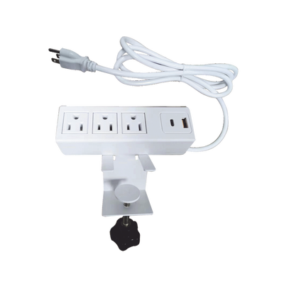 Tomacorriente para Escritorio / Cuenta con Bracket Ajustable a Diferentes Grosores / 3 Contactos 110VCA / 2 Contactos para Carga USB ( 1 contacto USB-A + 1 contacto USB-C )