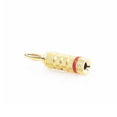 Conector Banana Tipo Tornillo para Bocinas | Instalaciones Profesionales de Audio | Chapado en Oro | Color Rojo (1 Pieza)