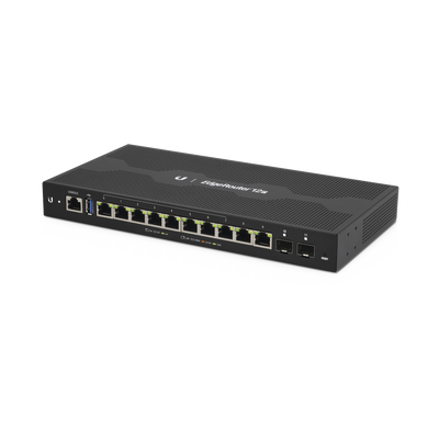 EdgeRouter 12 PoE pasivo 24 V, con 10 puertos 10/100/1000 Mbps + 2 puertos SFP, con funciones avanzadas de ruteo