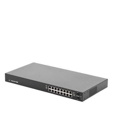 Switch EdgeMAX Administrable de 16 Puertos Gigabit con PoE+/PoE Pasivo 24V + 2 Puertos SFP, 150 W