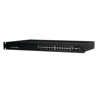 Switch EdgeMAX Administrable de 24 Puertos Gigabit con PoE+/PoE Pasivo 24V + 2 Puertos SFP, 500 W