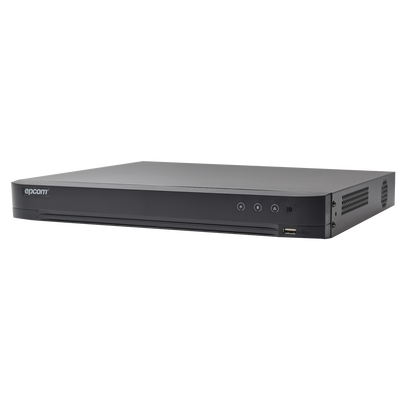 DVR 4 Megapixel / 16 Canales TURBOHD + 8 Canales IP / 1 Bahías de Disco Duro / 1 Canal de Audio / Audio por coaxitron / Salida de Vídeo en 4K