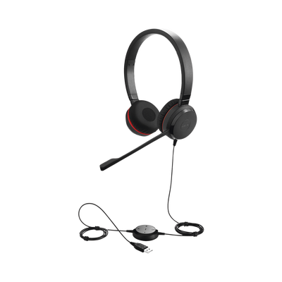 Jabra Evolve 30 Duo con conexión USB / 3.5mm, micrófono con cancelación de ruido y controlador en el cable con botones e indicadores LED (5399-829-309)