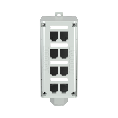 Panel de Parcheo Modular para Fibra Óptica, de Instalación en Riel DIN Estándar de 35mm, 8 Puertos Mini-Com, Color Gris