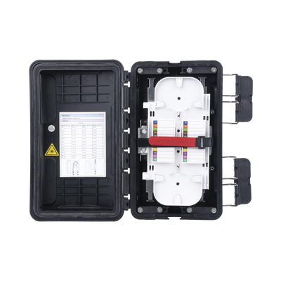 Caja de Distribución de Fibra Óptica, Hasta 96 Empalmes, Exterior IP65, Color Negro