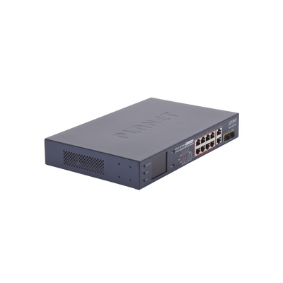 Switch PoE+ / distancia 250 metros / 8 puertos + 2 combo TP/SFP gigabit y pantalla LCD para monitoreo