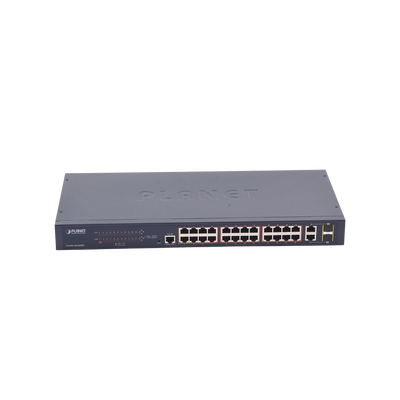 Switch administrable de 24 puertos 10/100TX PoE+ y 2 puertos combo TP/SFP Gigabit