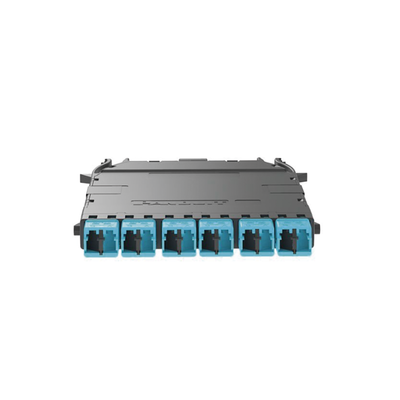 Cassette HD Flex™ Para 12 Fibras Multimodo OM4, de MPO a 6 Conectores LC Duplex, Color Aqua