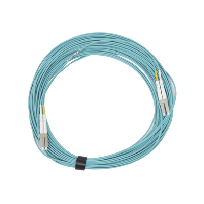 Jumper de Fibra Óptica Multimodo 50/125 XGLO OM3, LC-LC Duplex, OFNR, Color Aqua, 15 Metros