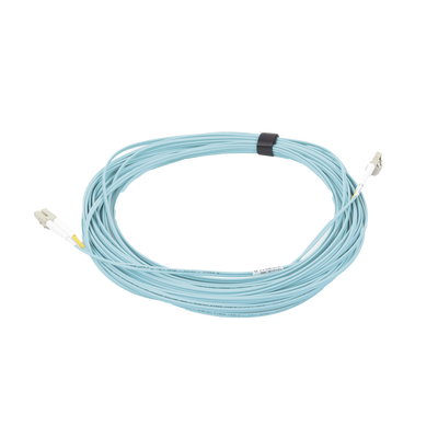 Jumper de Fibra Óptica Multimodo 50/125 XGLO OM3, LC-LC Duplex, OFNR, Color Aqua, 15 Metros