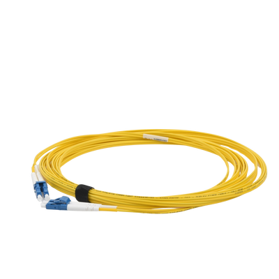 Jumper de Fibra Óptica Monomodo (OS2), XGLO, Riser, LC/UPC-LC/UPC Duplex, OFNR, Color Amarillo, 7 Metros