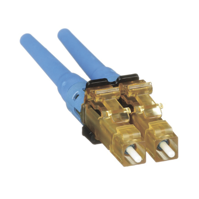 Conector de Fibra Óptica LC Duplex OptiCam, Monomodo 9/125 OS2, Pre-pulido, Color Azul