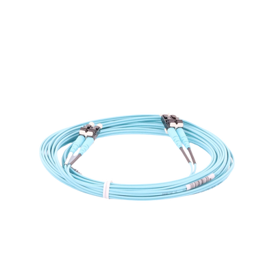 Jumper de Fibra Optica Multimodo 50/125 OM3, LC-LC Duplex, OFNR (Riser), Color Aqua, 5 Metros