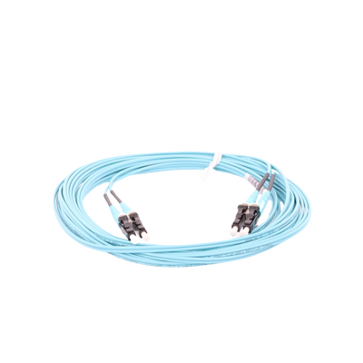 Jumper de Fibra Optica Multimodo 50/125 OM3, LC-LC Duplex, OFNR (Riser), Color Aqua, 5 Metros