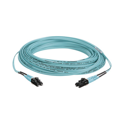 Jumper de Fibra Optica Multimodo 50/125 OM3, LC-LC Duplex, OFNR (Riser), Color Aqua, 10 Metros