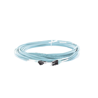 Jumper de Fibra Optica Multimodo 50/125 OM3, LC-LC Duplex, OFNR (Riser), Color Aqua, 15 Metros