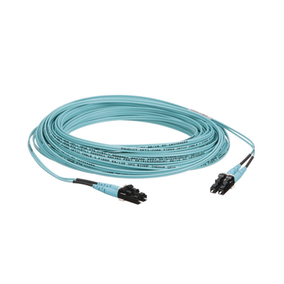 Jumper de Fibra Optica Multimodo 50/125 OM3, LC-LC Duplex, OFNR (Riser), Color Aqua, 15 Metros