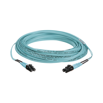 Jumper de Fibra Optica Multimodo 50/125 OM3, LC-LC Duplex, OFNR (Riser), Color Aqua, 20 Metros