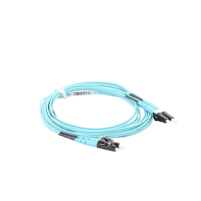 Jumper de Fibra Optica Multimodo 50/125 OM4, LC-LC Duplex, OFNR (Riser), Color Aqua, 3 Metros