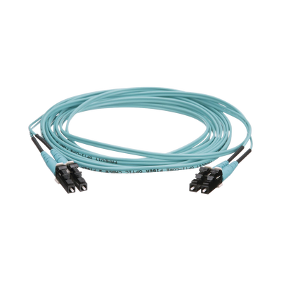 Jumper de Fibra Optica Multimodo 50/125 OM4, LC-LC Duplex, OFNR (Riser), Color Aqua, 10 Metros