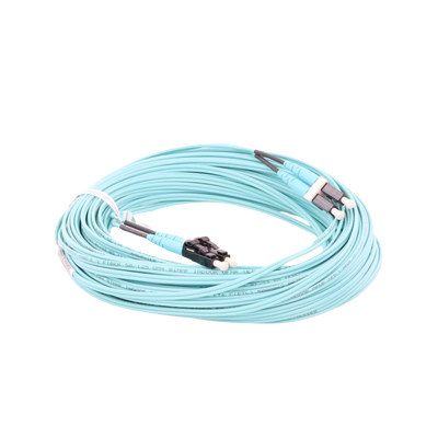 Jumper de Fibra Optica Multimodo 50/125 OM4, LC-LC Duplex, OFNR (Riser), Color Aqua, 20 Metros