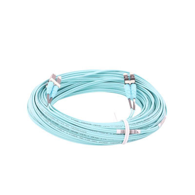 Jumper de Fibra Optica Multimodo 50/125 OM4, LC-LC Duplex, OFNR (Riser), Color Aqua, 20 Metros