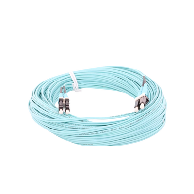 Jumper de Fibra Optica Multimodo 50/125 OM4, LC-LC Duplex, OFNR (Riser), Color Aqua, 20 Metros