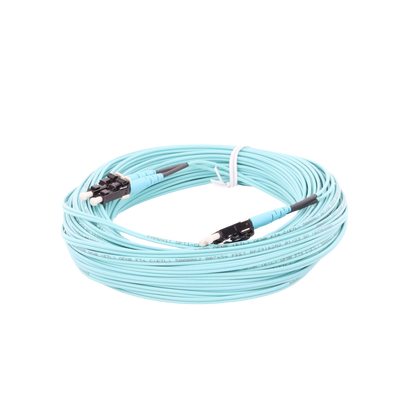 Jumper de Fibra Optica Multimodo 50/125 OM4, LC-LC Duplex, OFNR (Riser), Color Aqua, 20 Metros