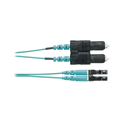 Jumper de Fibra Optica Multimodo 50/125 OM4, LC-SC Duplex, OFNR (Riser), Color Aqua, 2 Metros