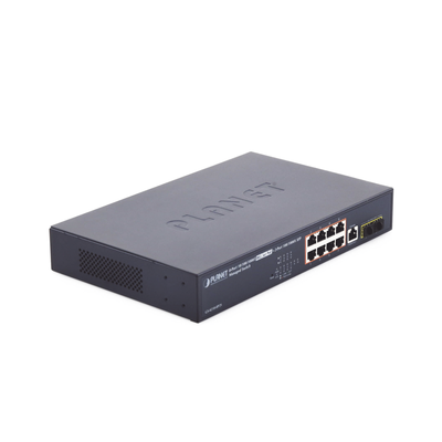 Switch Administrable Capa 2 de 8 Puertos PoE 802.3af/at Gigabit 140 W Max, 2 Puertos SFP, Modo Extendido Hasta 250 m.