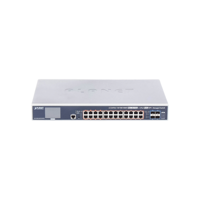 Switch Administrable Capa 3, 24 Puertos Gigabit 802.3bt, Hasta 600 W, 4 Puertos 10 G SFP+, Con Pantalla Táctil para Configuración Básica