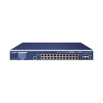 Switch Administrable Capa 3, 24 Puertos Gigabit 802.3bt, Hasta 600 W, 4 Puertos 10 G SFP+, Con Pantalla Táctil para Configuración Básica