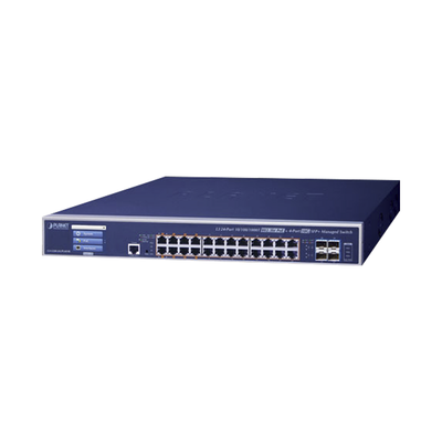 Switch Administrable Capa 3, 24 Puertos Gigabit 802.3bt, Hasta 600 W, 4 Puertos 10 G SFP+, Con Pantalla Táctil para Configuración Básica