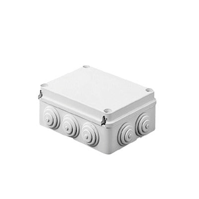 Caja de derivación de PVC Auto-extinguible con 6 entradas, tapa atornillada, 120 x 80 x 50 mm (4.74 x 3.15 x 1.97 in), Para Exterior (IP55)