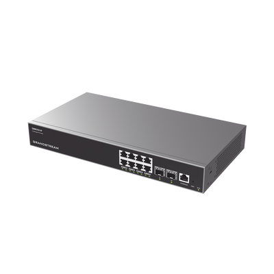 Switch Capa 3 PoE+ Administrable / 8 puertos 10/100/1000 Mbps + 2 Puertos SFP+ de 10 Gigabits / Hasta 120W / Compatible con GWN Cloud.