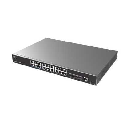 Switch Capa 3 PoE+ Administrable / 24 puertos 10/100/1000 Mbps + 4 Puertos SFP+ de 10 Gigabits / Hasta 360W / Compatible con GWN Cloud.