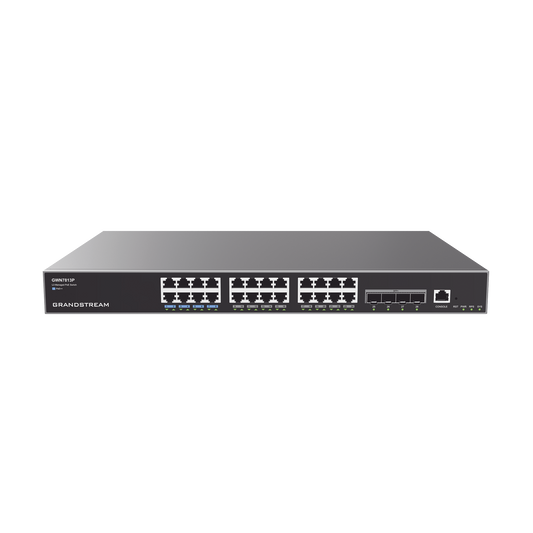 Switch Capa 3 PoE+ Administrable / 24 puertos 10/100/1000 Mbps + 4 Puertos SFP+ de 10 Gigabits / Hasta 360W / Compatible con GWN Cloud.