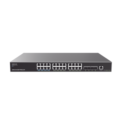 Switch Capa 3 PoE+ Administrable / 24 puertos 10/100/1000 Mbps + 4 Puertos SFP+ de 10 Gigabits / Hasta 360W / Compatible con GWN Cloud.