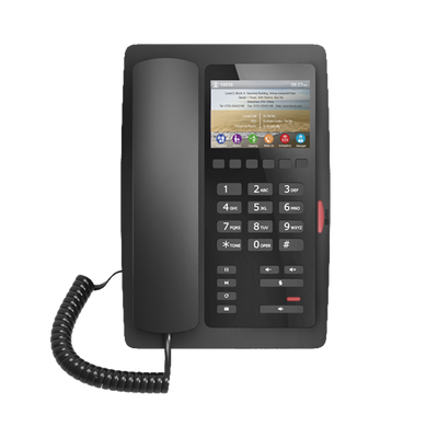 (H5 Color Negro) Teléfono IP Hotelero de gama alta, pantalla LCD de 3.5 pulgadas a color, 6 teclas programables para servicio rápido (Hotline), PoE