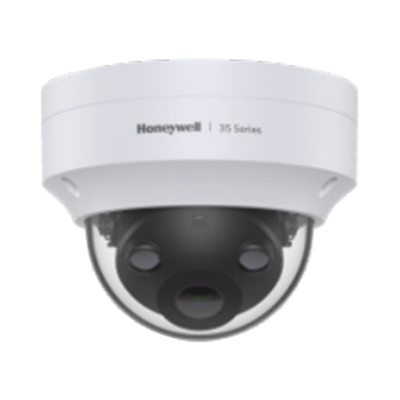 Domo IP 5 Megapíxeles / Lente 2.8 mm / 40 mts IR / Ultra Baja Iluminación /  NDAA / ONVIF / IP67 / IK10 / IA (Filtro de Humanos y Vehiculos) / Conteo de Personas / Merodeo / H.265 / PoE / Alarmas I/O / Serie 35 / Honeywell Security