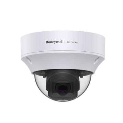 Domo IP 5 MP / Lente Mot. 2.7-13.5 mm / Exterior / 50 mts IR / H.265 / NDAA / ONVIF / IP67 / IK10 / Detección Sabotaje / Movimiento / Rostros / Intrusión / Merodeo / Objeto Abandonado / Alarmas y Audio I/O / PoE / Serie 60 Honeywell Security