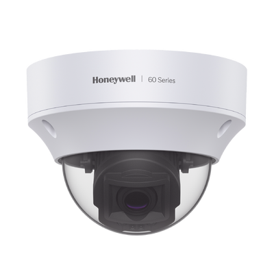 Domo IP 5 MP / Lente Mot. 7 a 22 mm / Exterior / 50 mts IR / H.265 / NDAA / ONVIF / IP67 / IK10 / Detección Sabotaje / Movimiento / Rostros / Intrusión / Merodeo / Objeto Abandonado / Alarmas y Audio I/O / PoE / Serie 60 / Honeywell Security