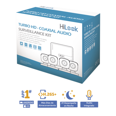 (MICRÓFONO Integrado) Kit TurboHD 1080p Lite / DVR 4 canales / Audio por Coaxitron / 4 Cámaras Bala de Policarbonato con Micrófono Integrado