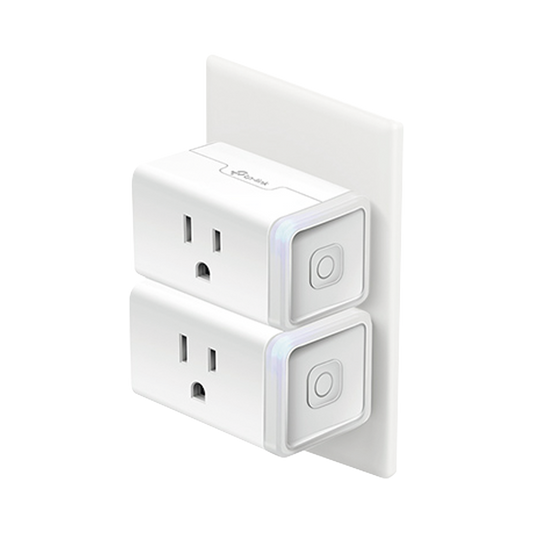 Kit de 2 Mini tomacorriente inteligente Wi-Fi, 100 - 120V~, 50/60Hz, 15.0A, compatible con Amazon Alexa y Google Assistant, color blanco.