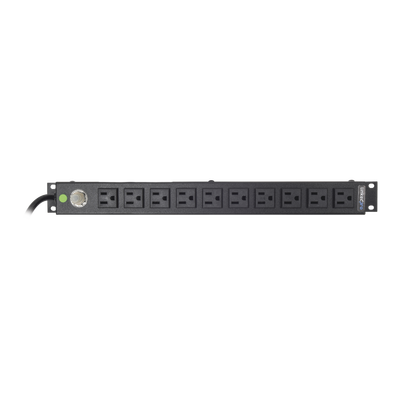 Tomacorriente Horizontal (PDU) de 10 Contactos (NEMA 5-15R) Rack 19" 1UR. Voltaje Entrada/Salida: 120Vca/15A