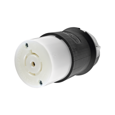 Conector Industrial con Bloqueo de Media Vuelta / 20 A 120/208 V CA / 4 Polos 5 Hilos / Color Blanco y Negro / Nema L21-20R/ Grado Industrial.