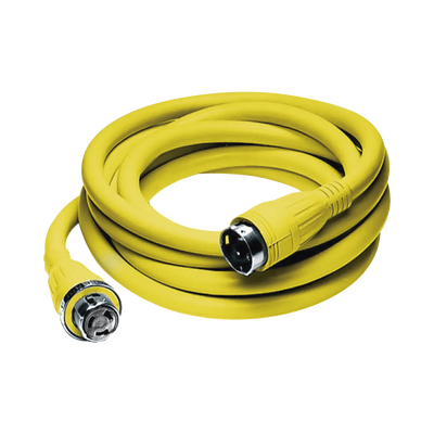 Conjunto de Cable con Extremos Macho y Hembra / 50 A 125/250 V CA / 3 Polos 4 Hilos / Color Amarillo / Grado Marino.