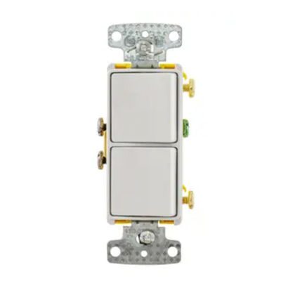 Interruptor Residencial 15 A 120-277 V, con 2 Bases Unipolares, Cableado lateral, Color Blanco.